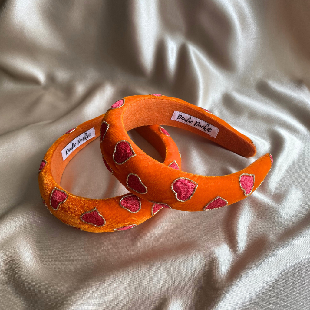 Hearts Headband - Orange Pink - Satin - Paulie Pocket