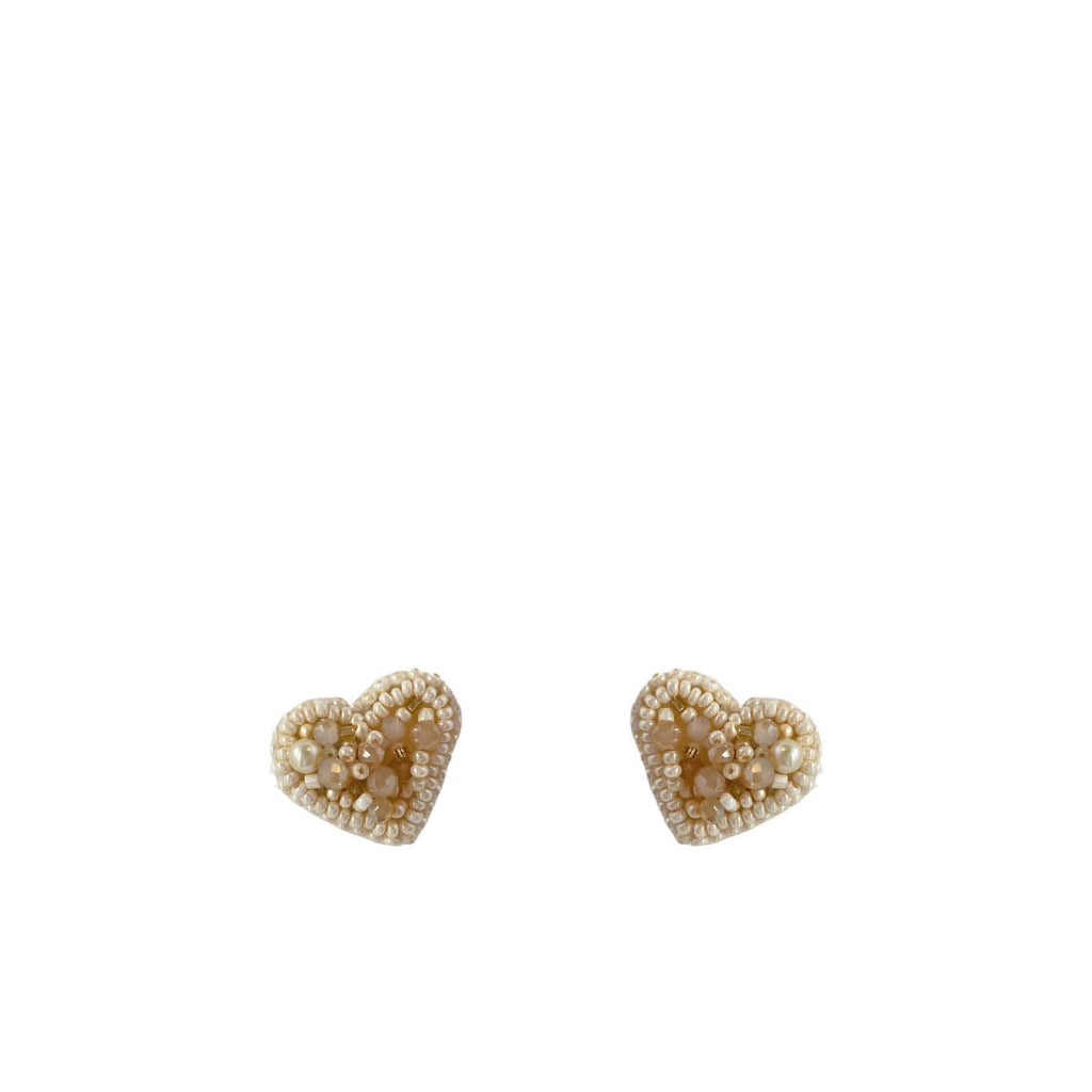 Hearts Stud Earrings - Beige