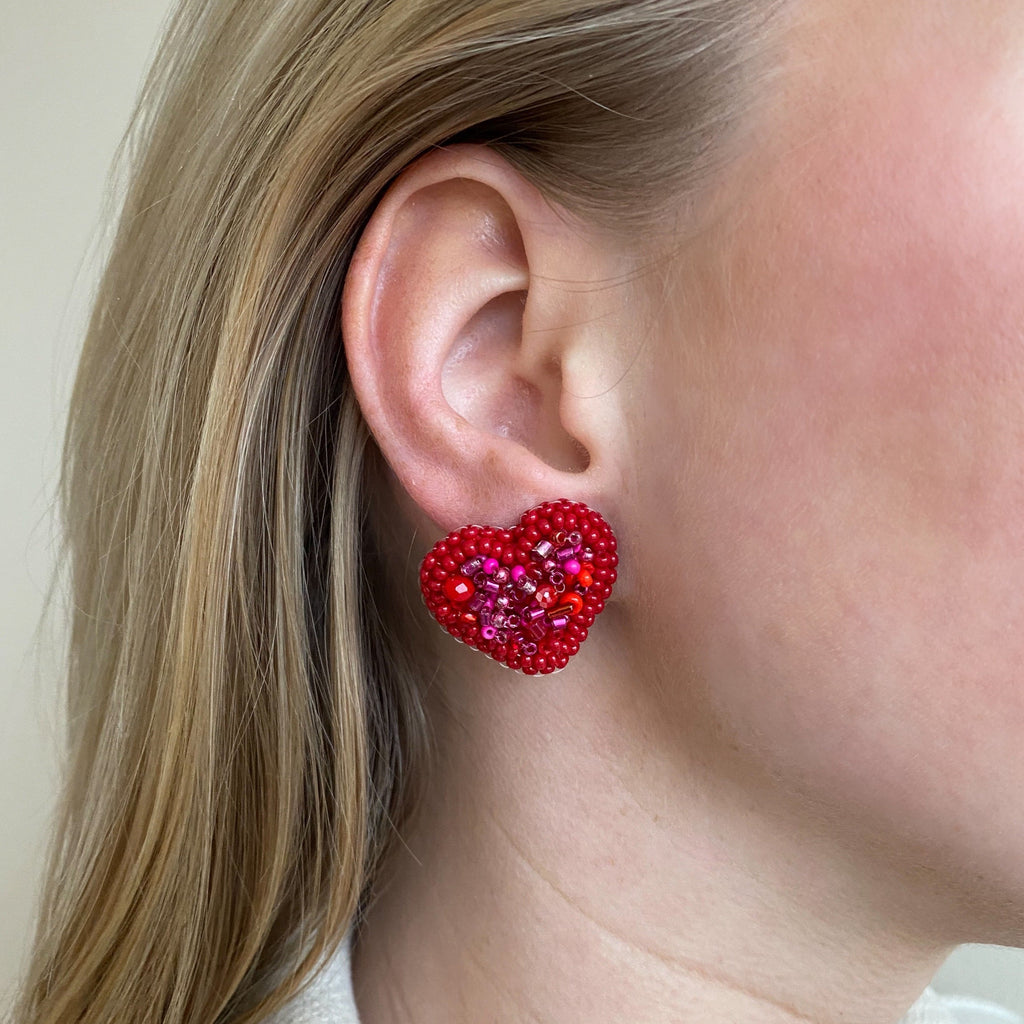 Hearts Stud Earrings - Red Fuchsia - Oor - Paulie Pocket