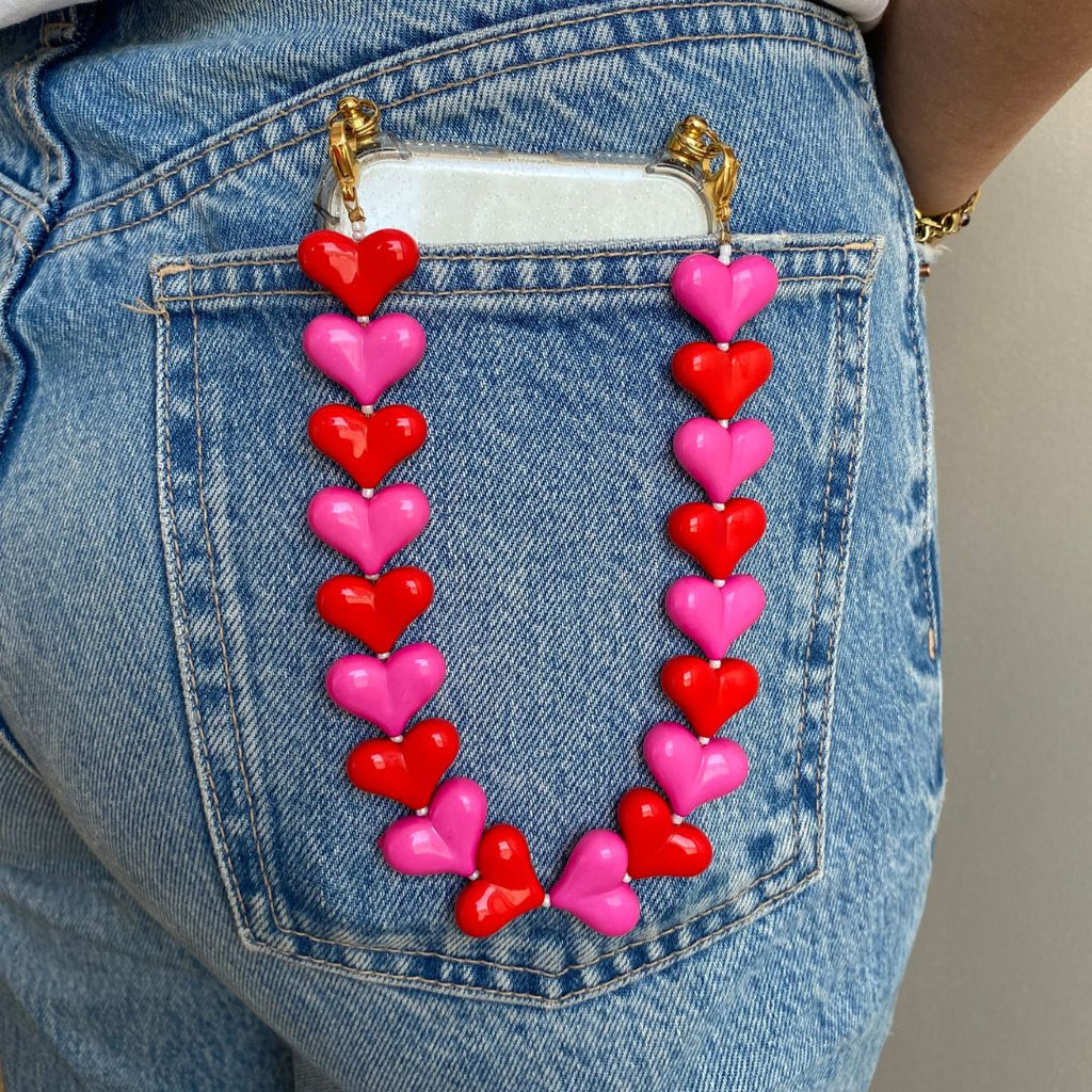 Hearts Phone Cord - Fuchsia Red - Paulie Pocket2