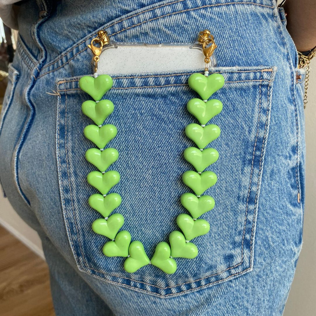 Hearts Phone Cord - Green - Paulie Pocket2