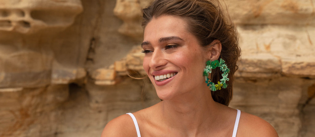 Ibiza Summer Collection - Banner Model - Daisy Earrings Green - Paulie Pocket