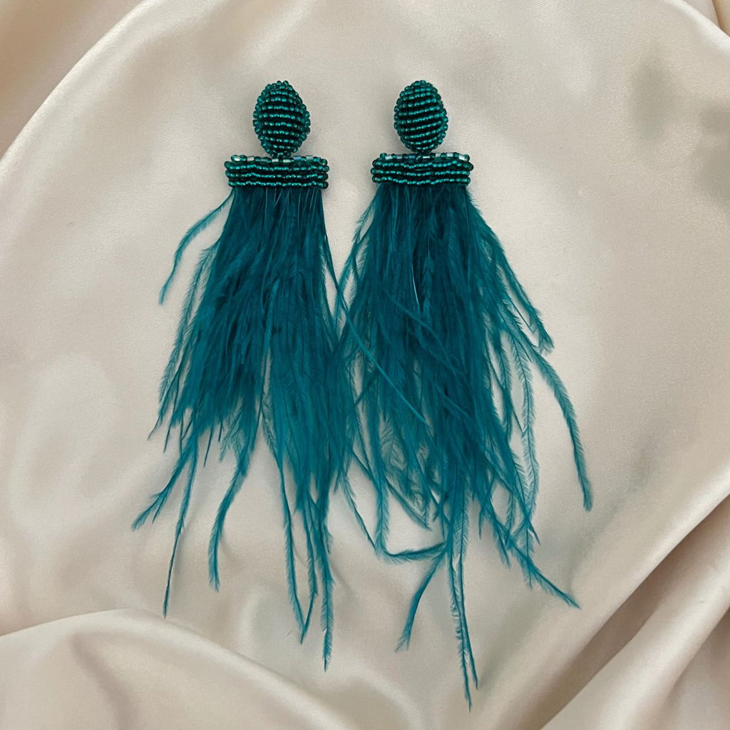 Isadora Feather Earrings - Aqua - Satin - Paulie Pocket