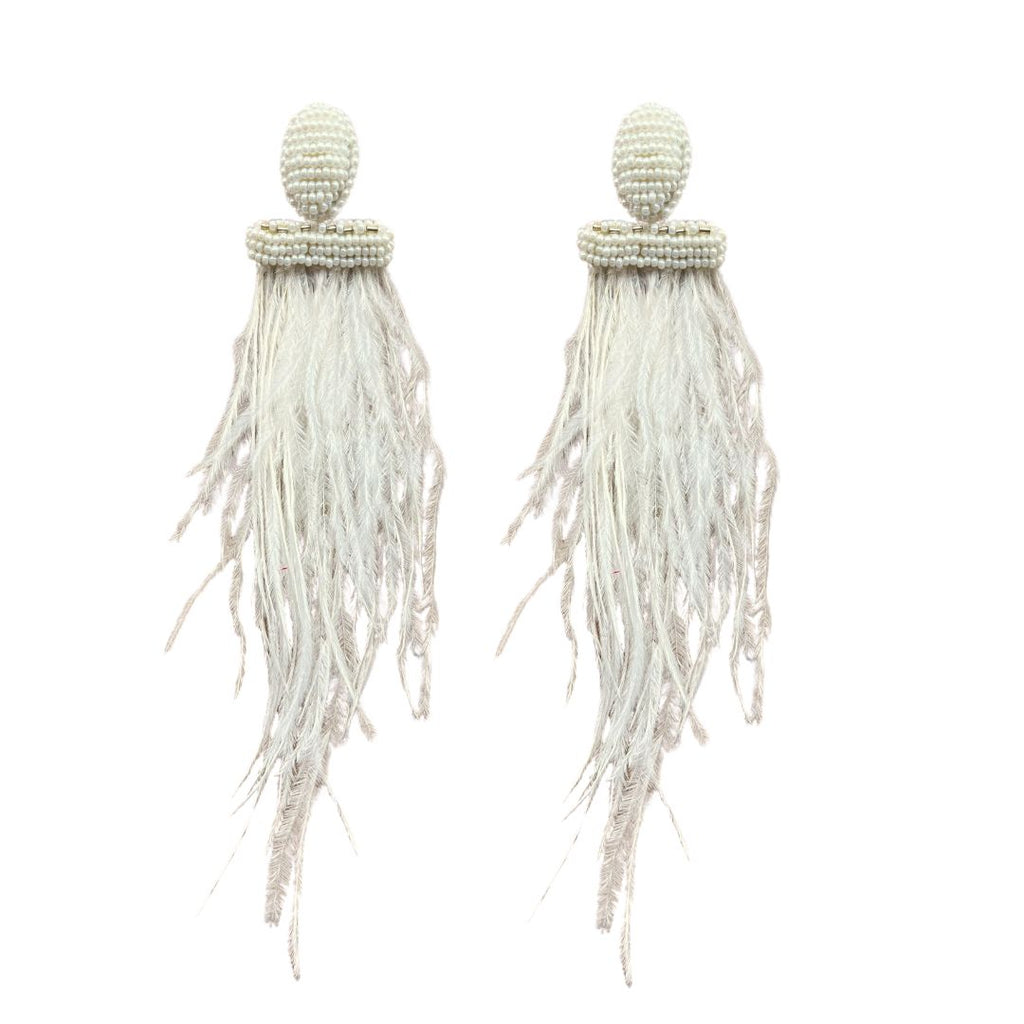 Isadora Feather Earrings - Beige - Paulie Pocket