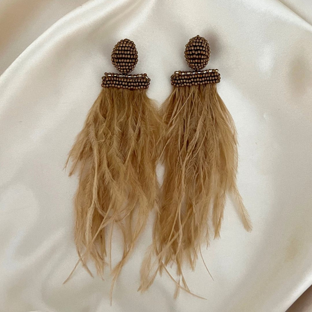 Isadora Feather Earrings - Gold - Satin - Paulie Pocket
