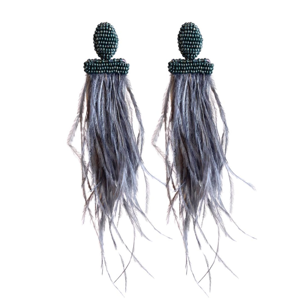 Isadora Feather Earrings - Silver Grey - Paulie Pocket