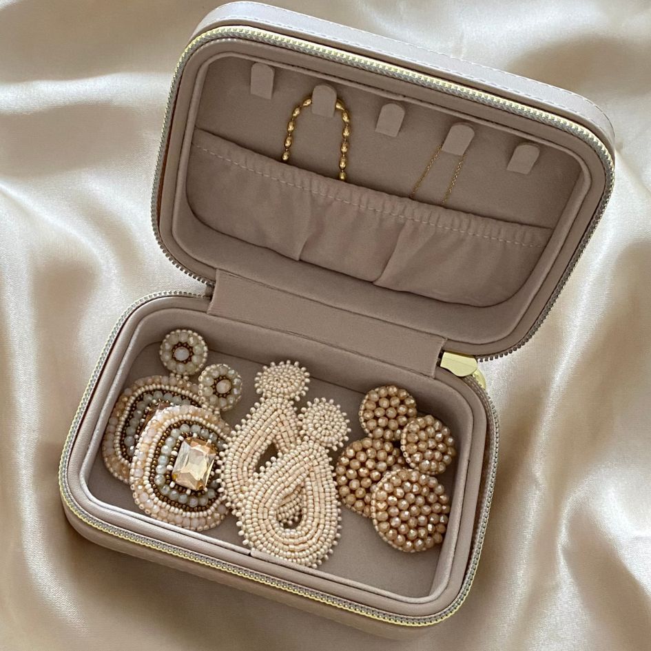 Jewellery Travel Case - Beige - Satin - Paulie Pocket