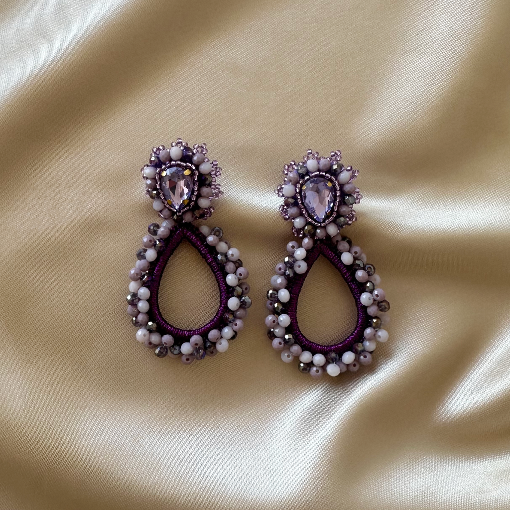 Lauren Stone Earrings - Lilac Purple - Satin - Paulie Pocket