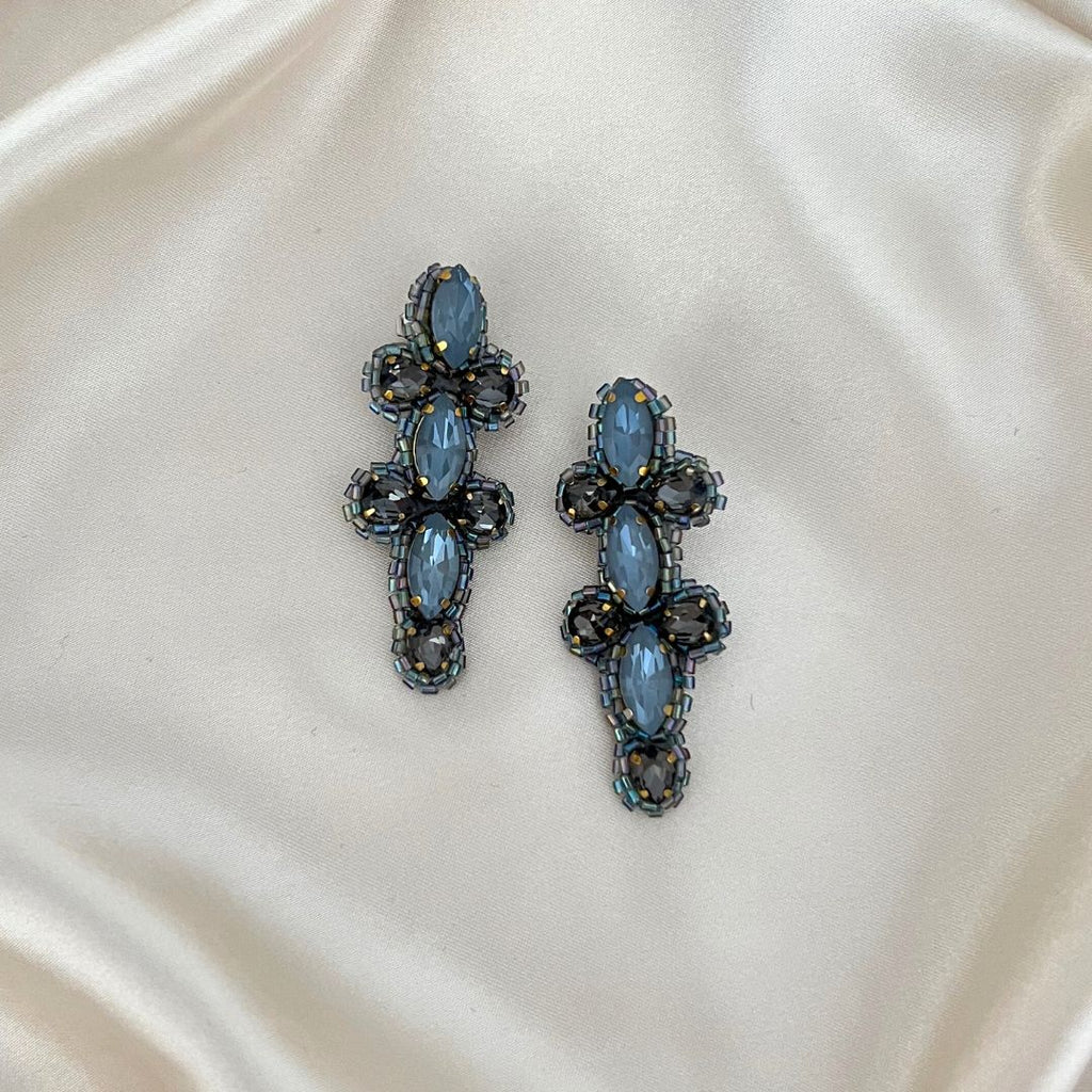 Long Crystal Earrings - Silver Grey - Satin - Paulie Pocket