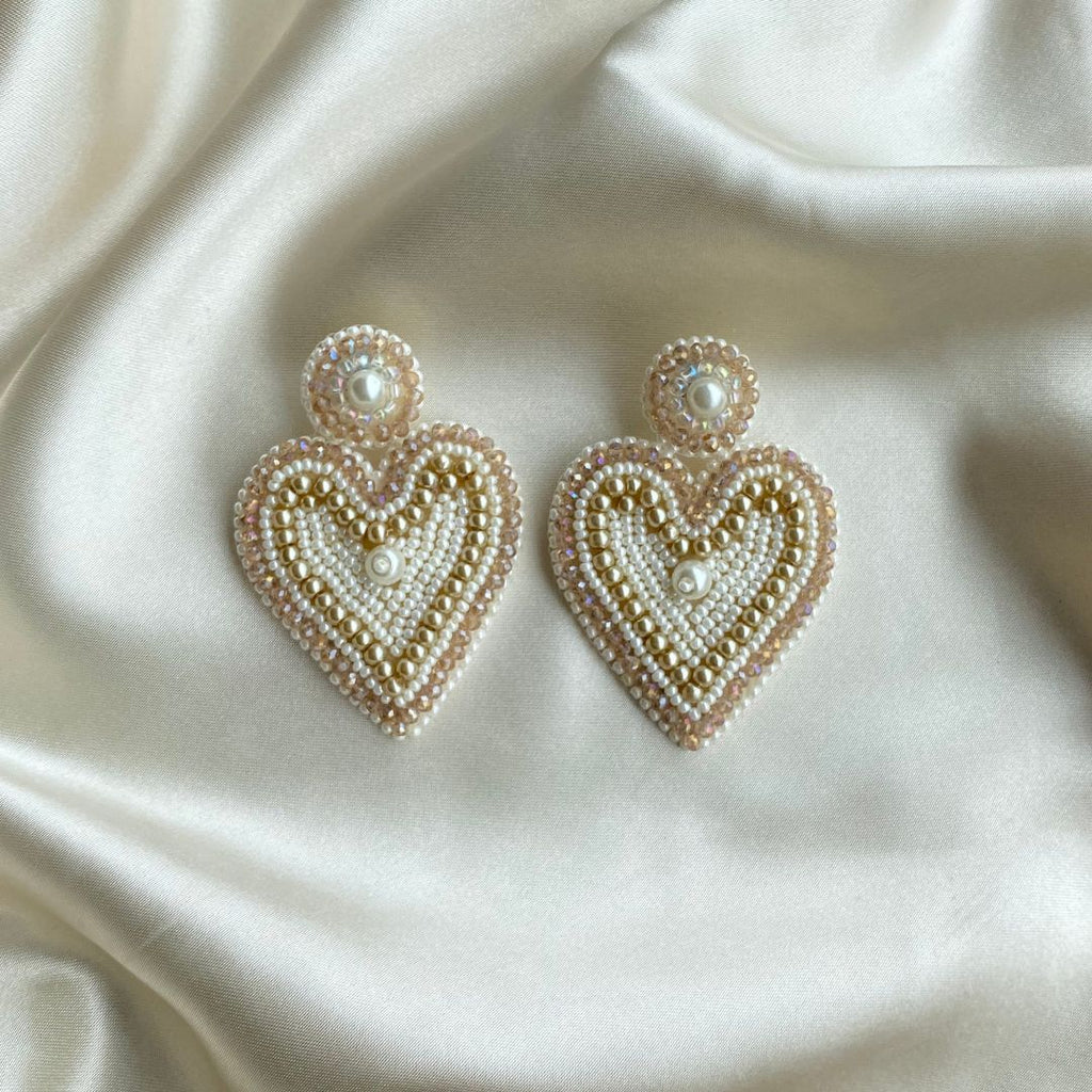 Lovely Hearts Earrings - Beige - Satin - Paulie Pocket