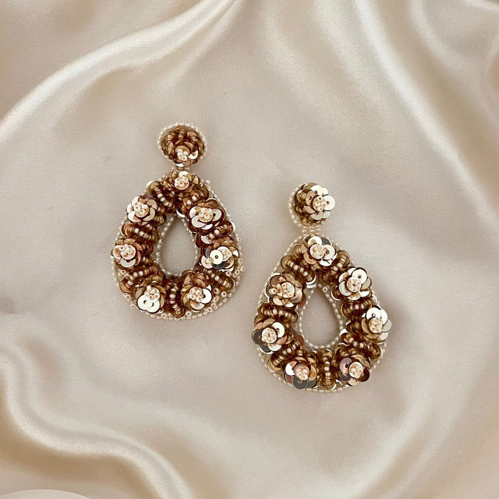 Marjolina Drops Earrings - Beige - Satin - Paulie Pocket