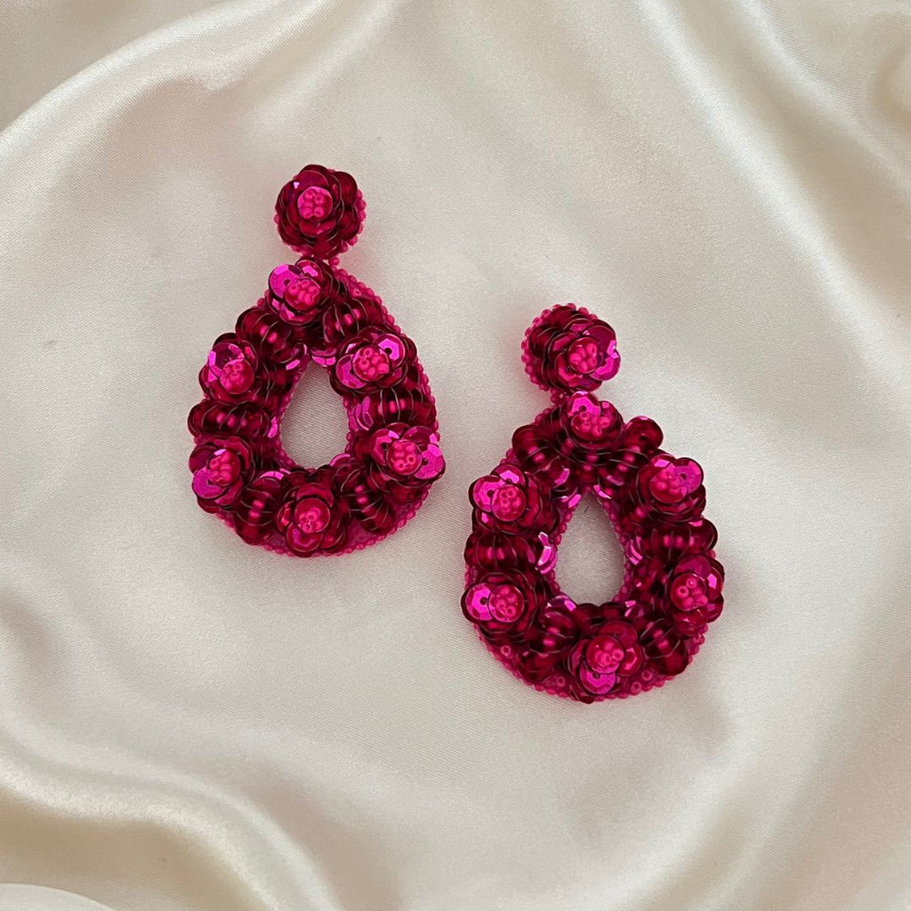 Marjolina Drops Earrings - Fuchsia - Satin - Paulie Pocket