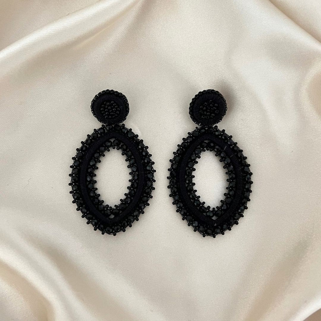 Navette Tarah Earrings - Black - Satin - Paulie Pocket