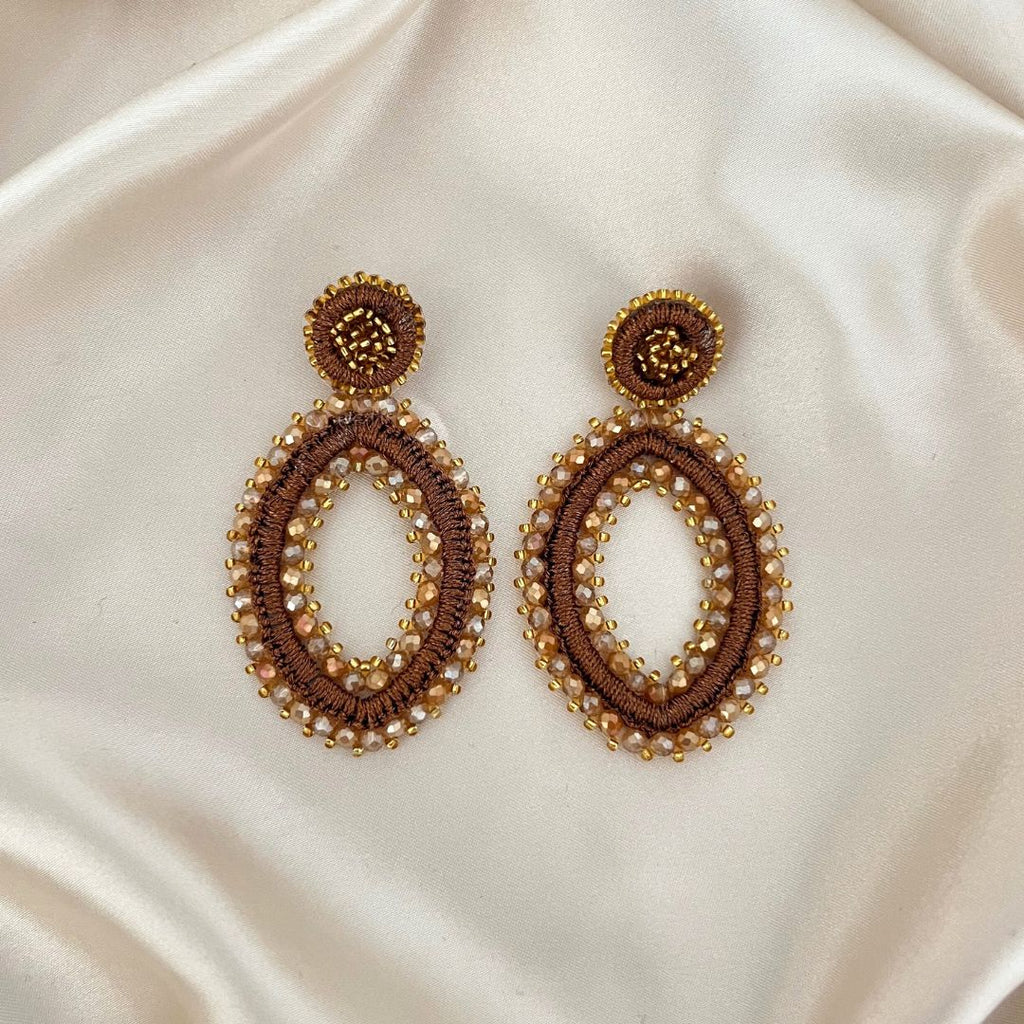 Navette Tarah Earrings - Brown Gold - Satin - Paulie Pocket