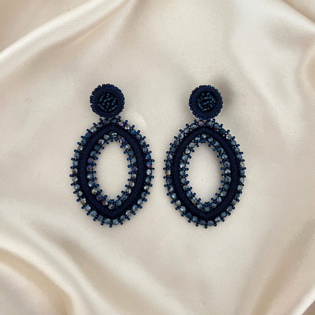 Navette Tarah Earrings - Dark Blue - Satin - Paulie Pocket