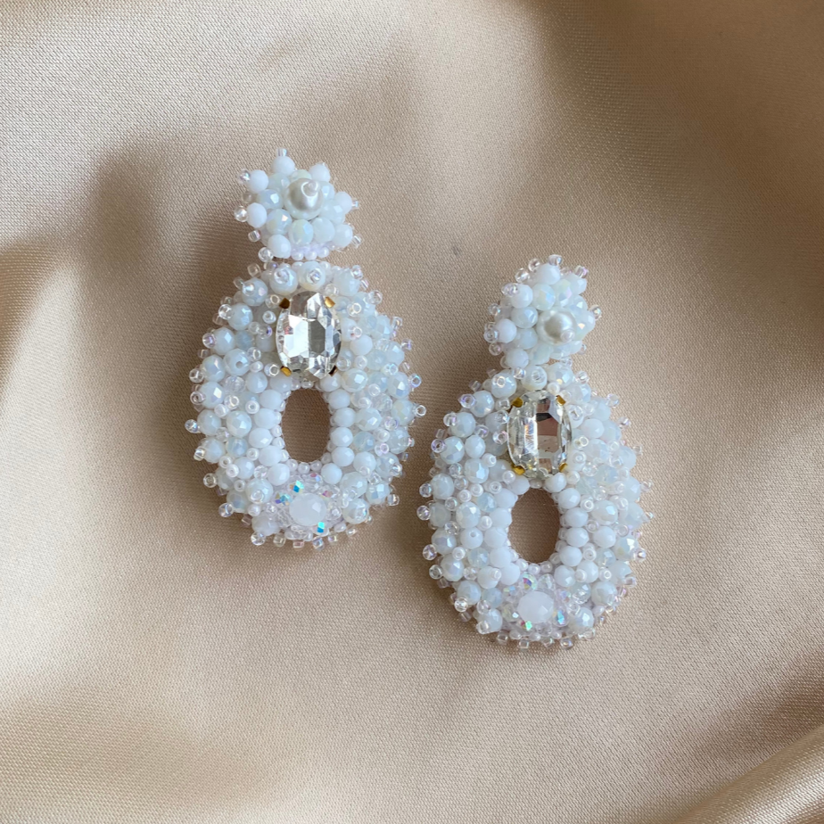 Olivia Stone Earrings - White - Satin - Paulie Pocket