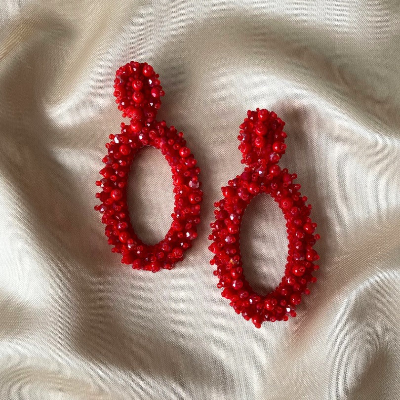 Oval Lizzy Earrings - Red - Satin - Paulie Pocket