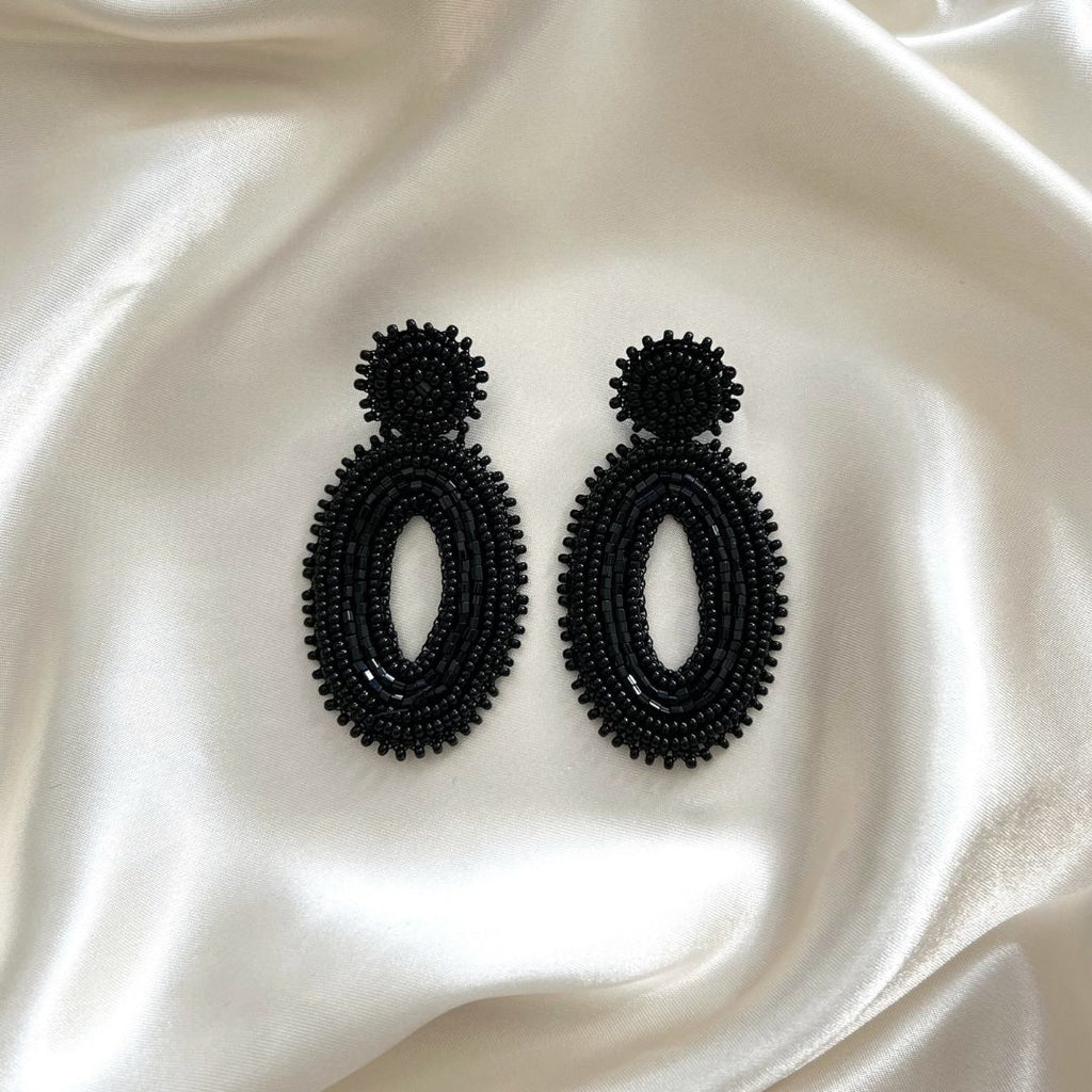 Oval Beads Earrings - Black - Satin - Paulie Pocket
