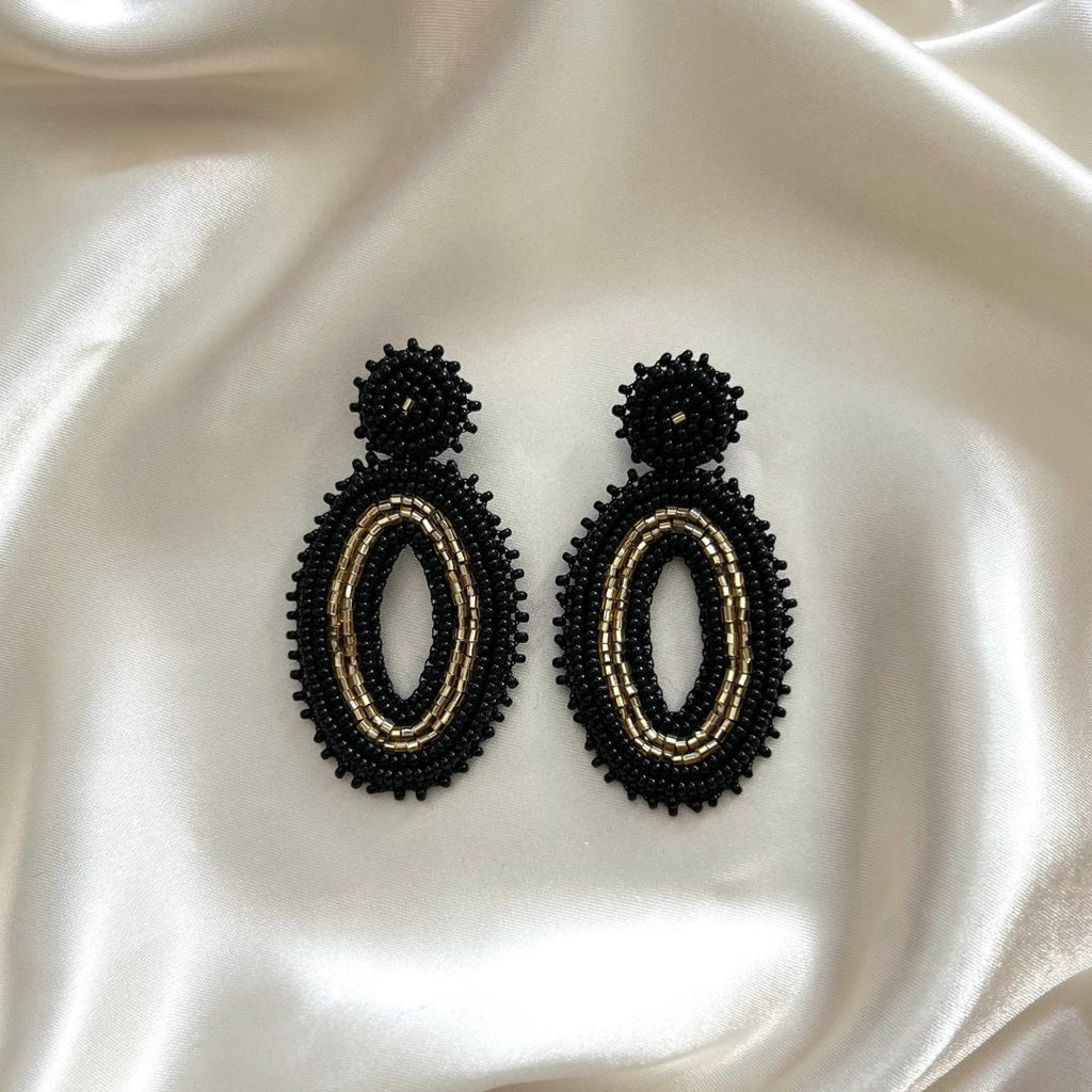 Oval Beads Earrings - Black Gold - Satin - Paulie Pocket