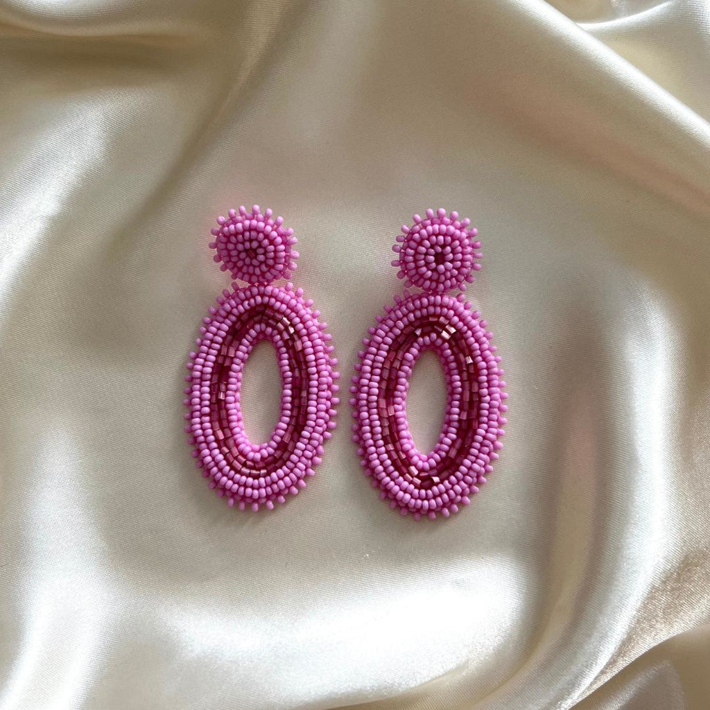 Oval Beads Earrings - Light Pink - Satin - Paulie Pocket