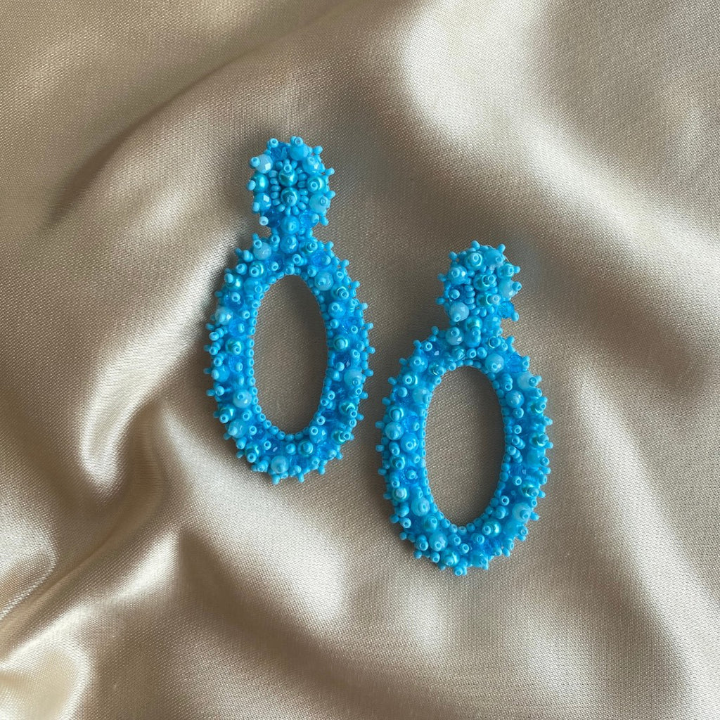 Oval Lizzy Earrings - Light Blue - Satin - Paulie Pocket