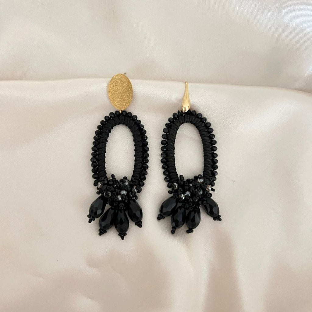 Oval Dakota Earrings - Black - Satin - Paulie Pocket