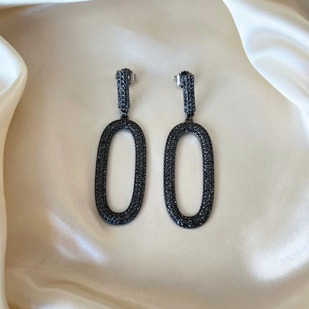 Oval Glitter Earrings - Dark Grey