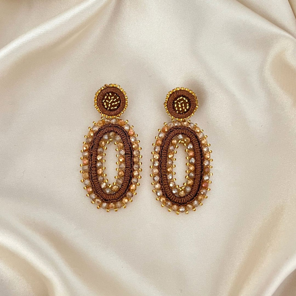 Oval Tarah Earrings - Brown Gold - Satin -  Paulie Pocket
