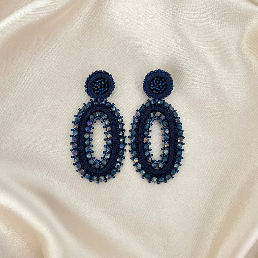 Oval Tarah Earrings - Dark Blue - Satin -  Paulie Pocket