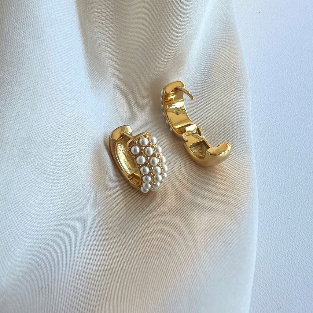 Pearl Hug Hoops Earrings - Gold