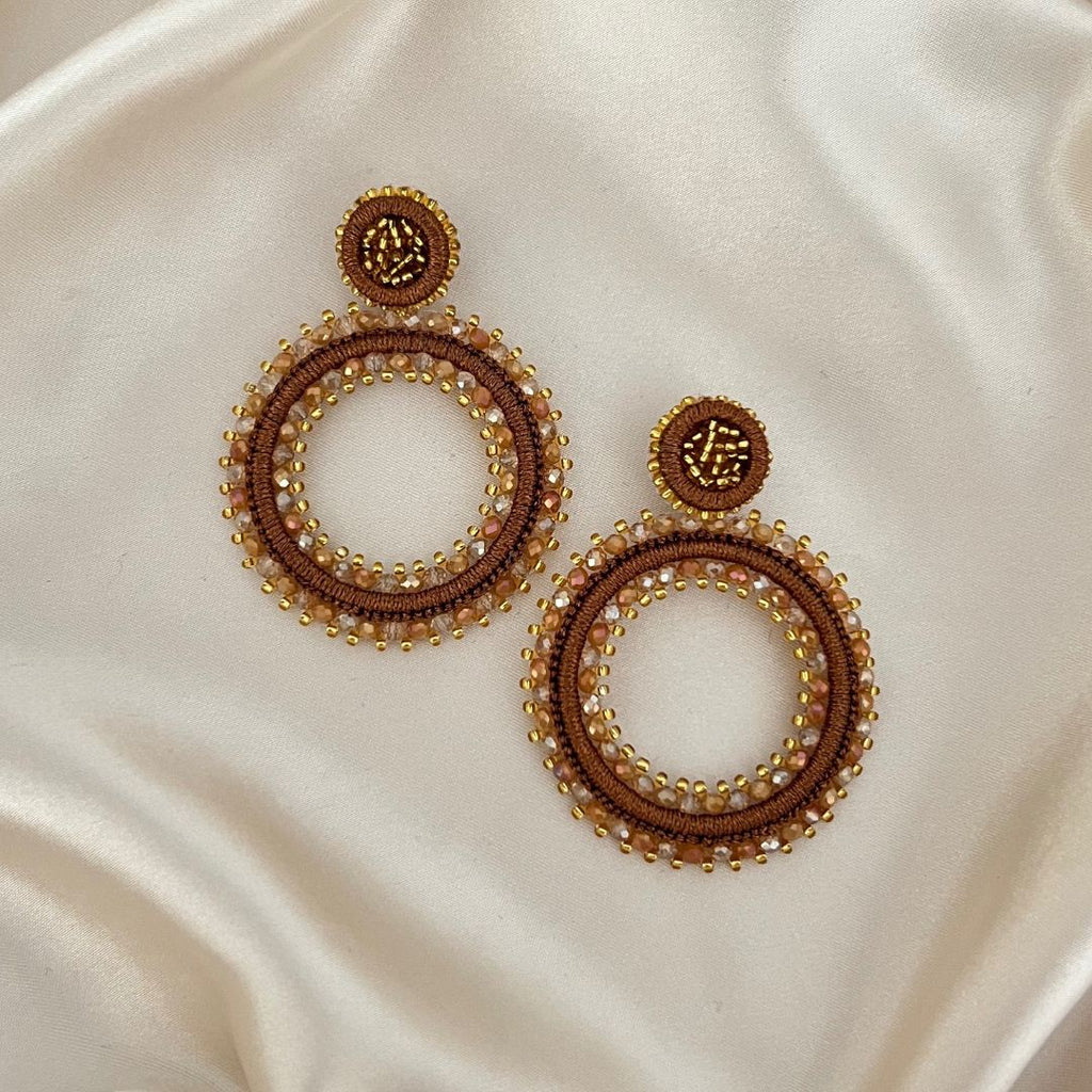 Round Tarah Earrings - Brown Gold - Satin - Paulie Pocket