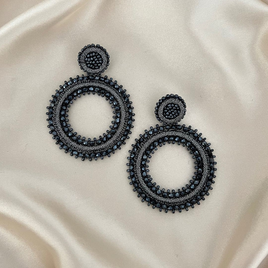 Round Tarah Earrings - Silver Grey - Satin - Paulie Pocket
