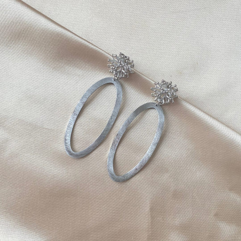 Silver Coral Oval Hoops - Satin - Paulie Pocket