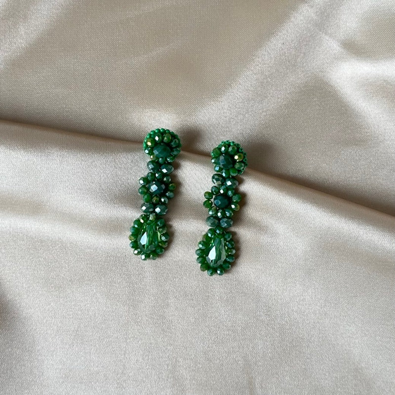 Small Dahlia Earrings - Green - Satin - Paulie Pocket