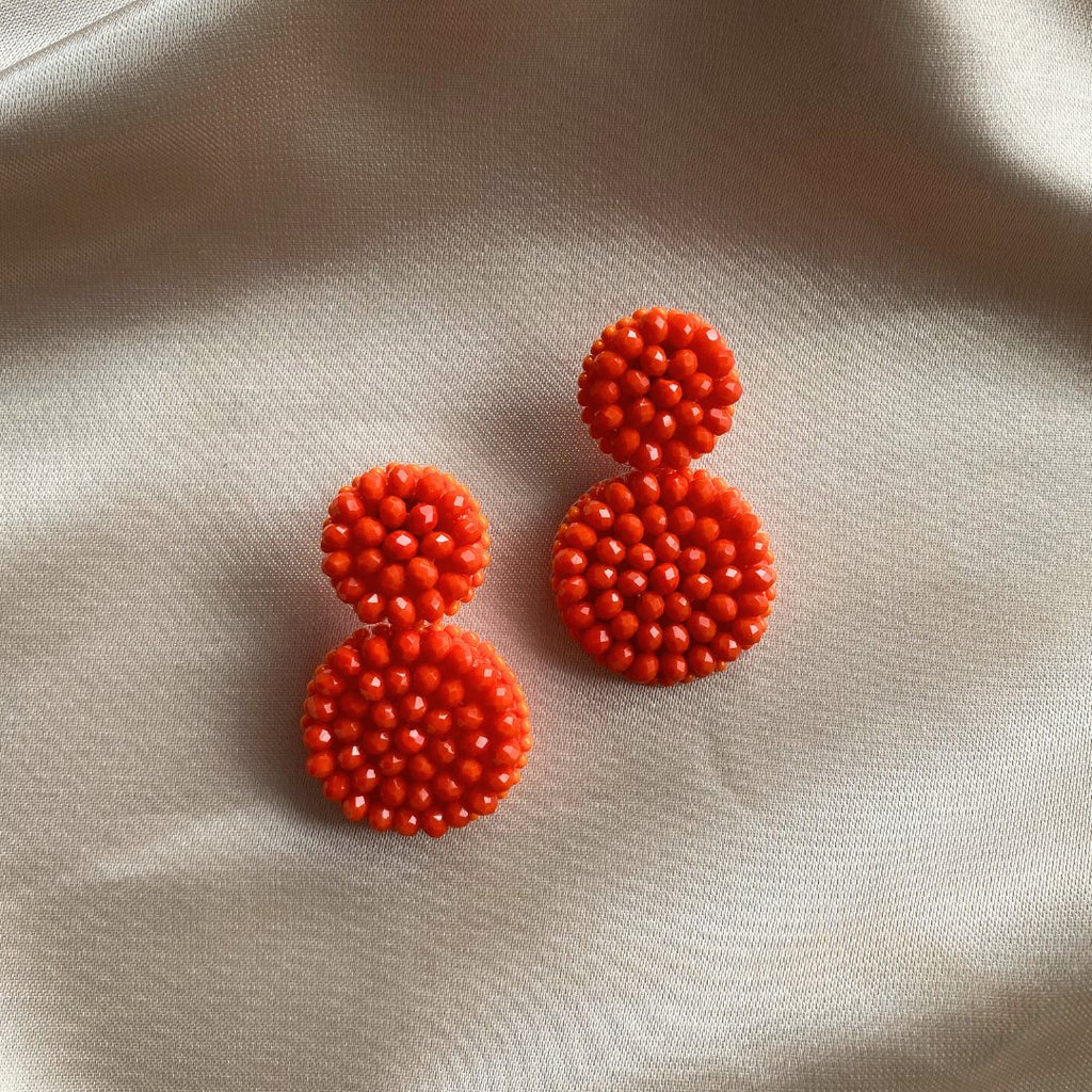 Small Double Earrings - Bright Orange - Satin - Paulie Pocket