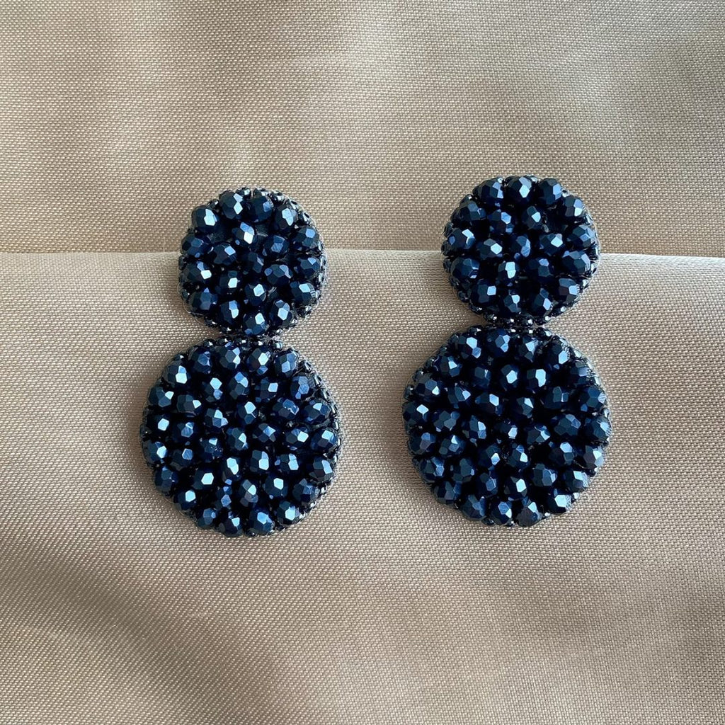 Small Double Earrings - Dark Blue - Satin - Paulie Pocket