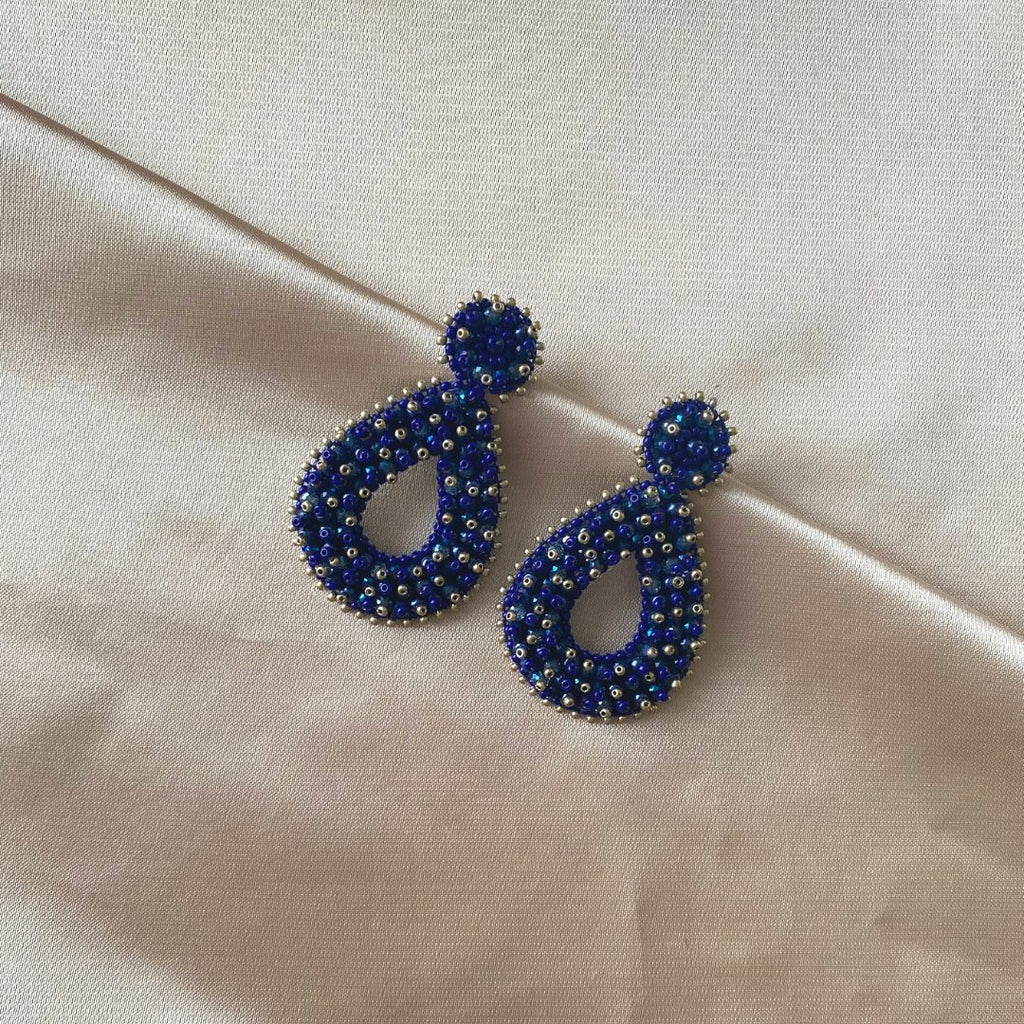 Small Drops Beads Earrings - Dark Blue - Satin - Paulie Pocket