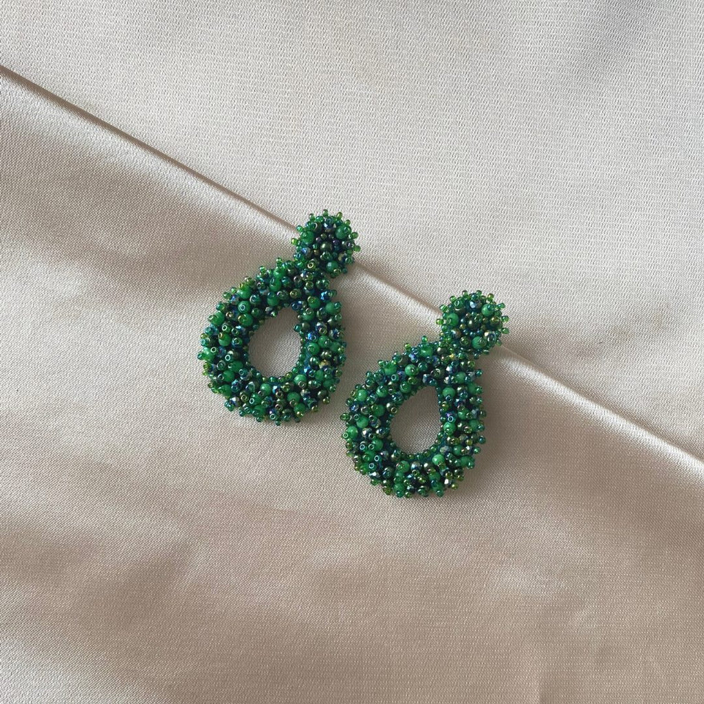 Small Drops Beads Earrings - Green - Satin - Paulie Pocket