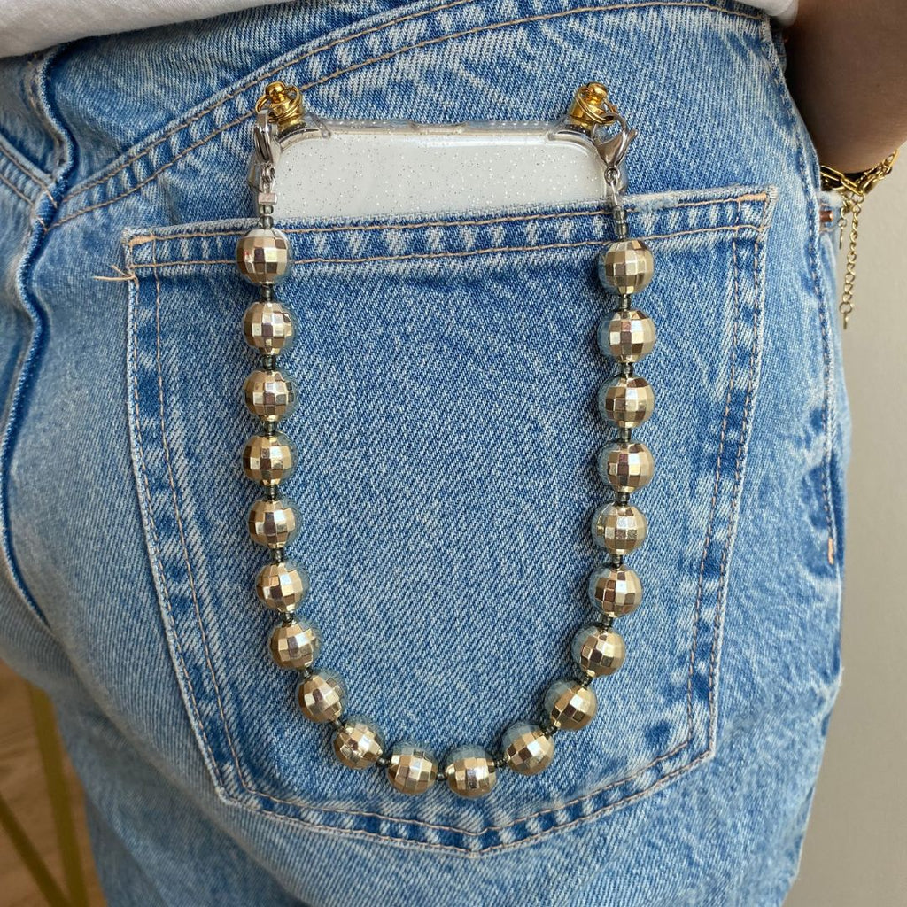 Small Disco Phone Cord - Silver - Paulie Pocket2