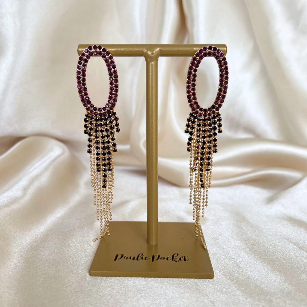 Sparkling Fringe Earrings - Burgundy