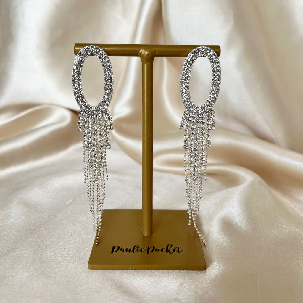 Sparkling Fringe Earrings - Silver Crystal