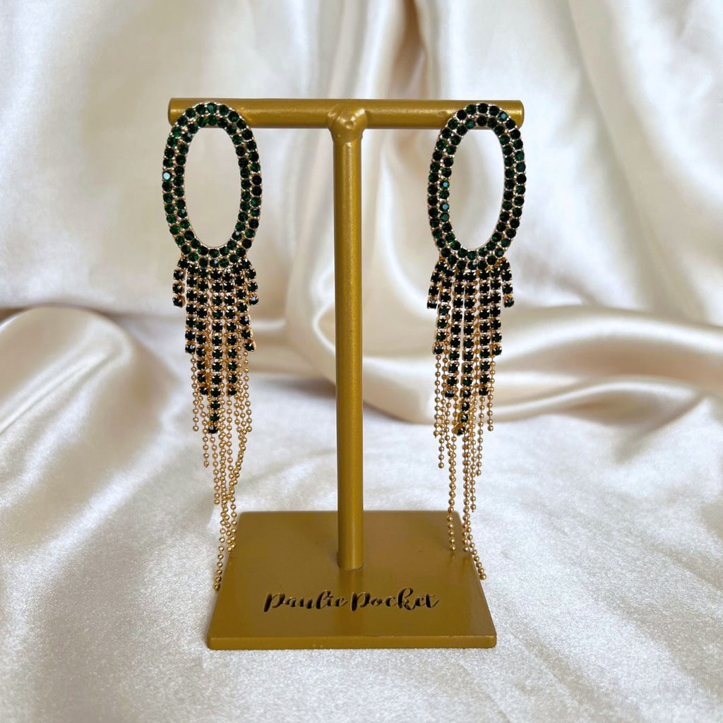 Sparkling Fringe Earrings - Emerald