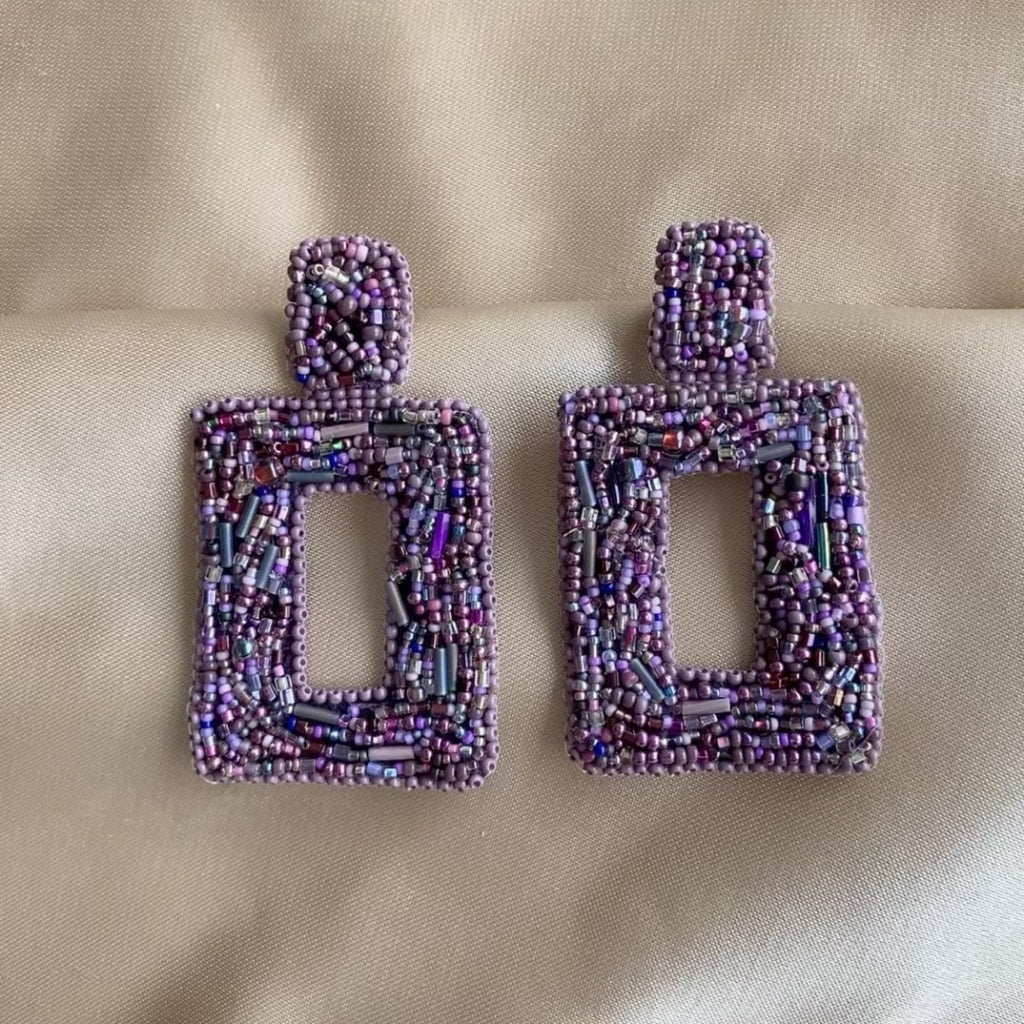 Statement Beads Earrings - Purple - Satin - Paulie Pocket