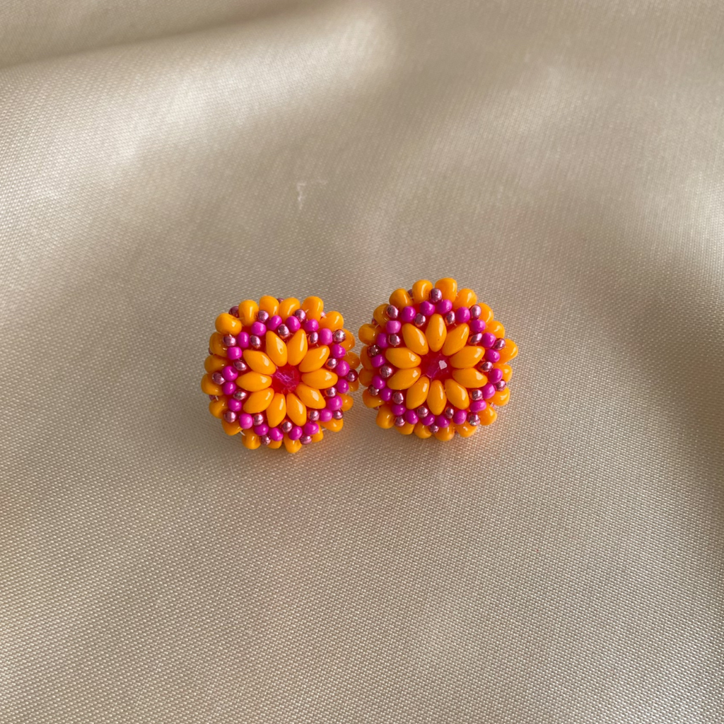 Tiny Flower Earrings - Orange Fuchsia - Satin - Paulie Pocket