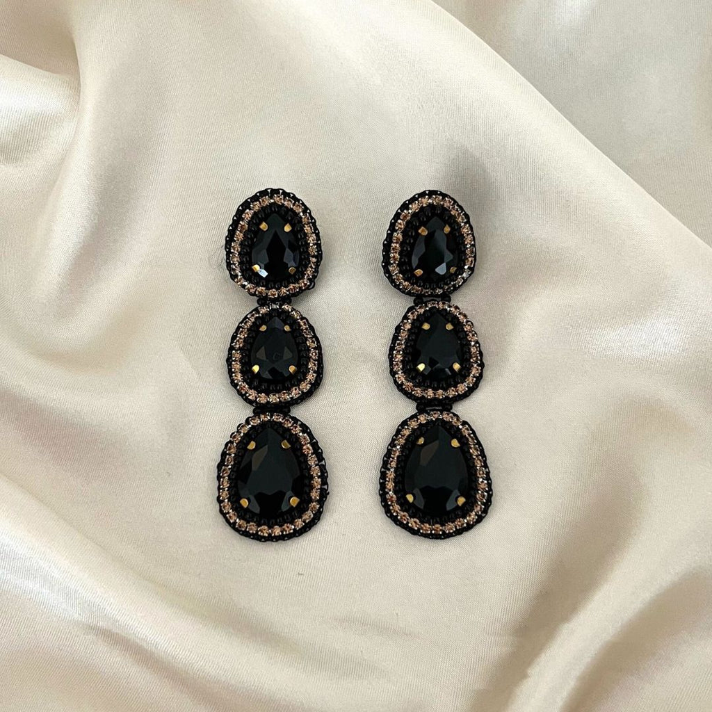 Triple Elegant Earrings - Black - Satin - Paulie Pocket