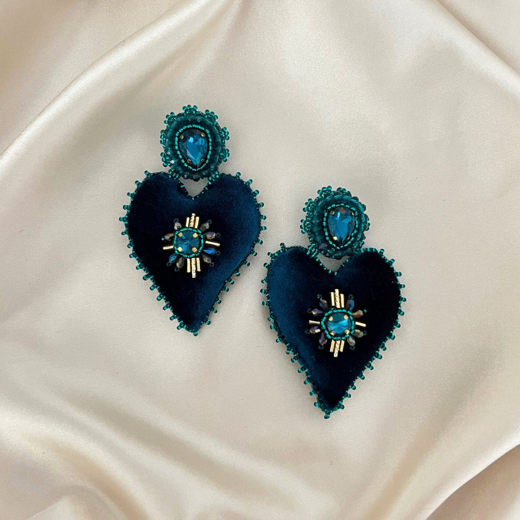 Velvet Heart Earrings - Aqua - Satin - Paulie Pocket