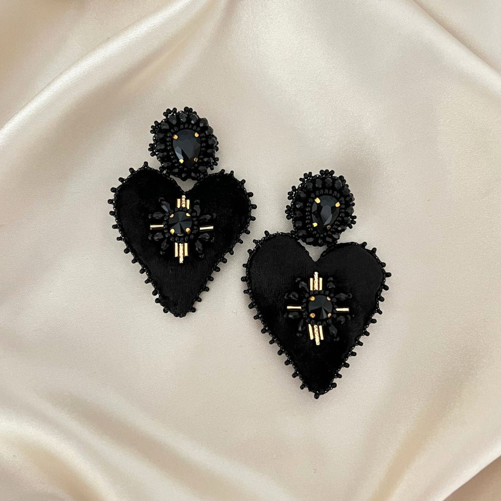 Velvet Heart Earrings - Black - Satin - Paulie Pocket