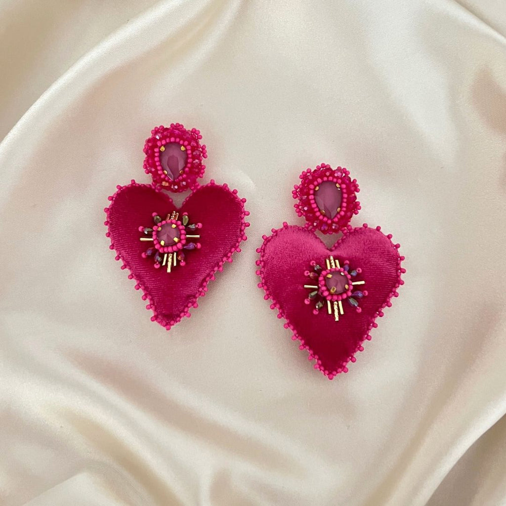 Velvet Heart Earrings - Pink - Satin - Paulie Pocket