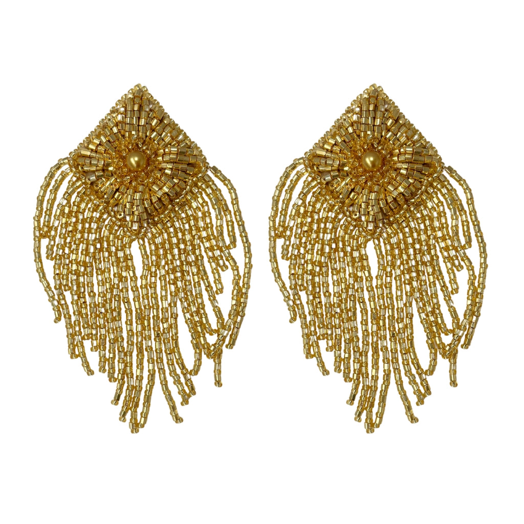 Beaded Fringe Earrings - Gold