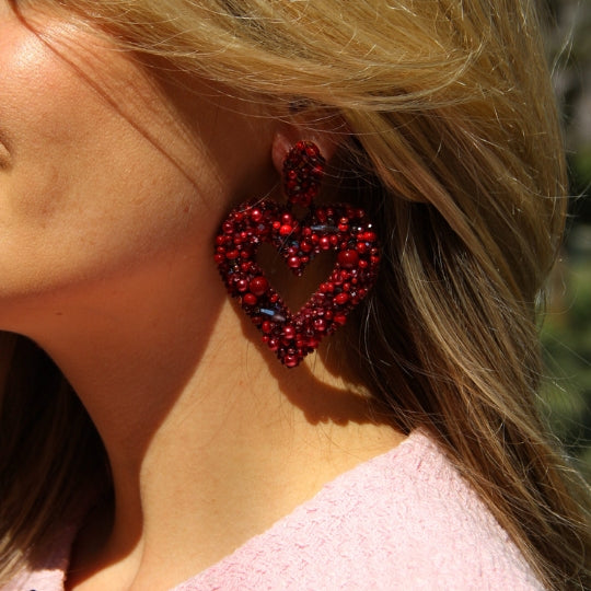 Beaded hearts Earrings - Burgundy - Oor - Paulie Pocket